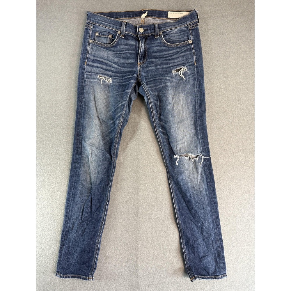 Rag & Bone Dre Jeans Womens 27 Medium‎ Wash Blue Boyfriend Distressed Denim